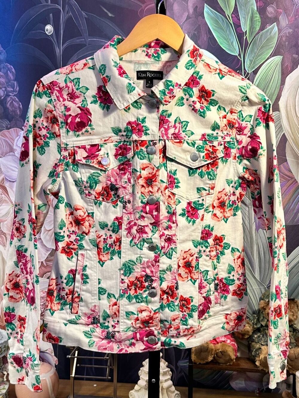 Kim Rogers S Jacket Cottagecore Floral Denim Jean Trucker Cream Pink